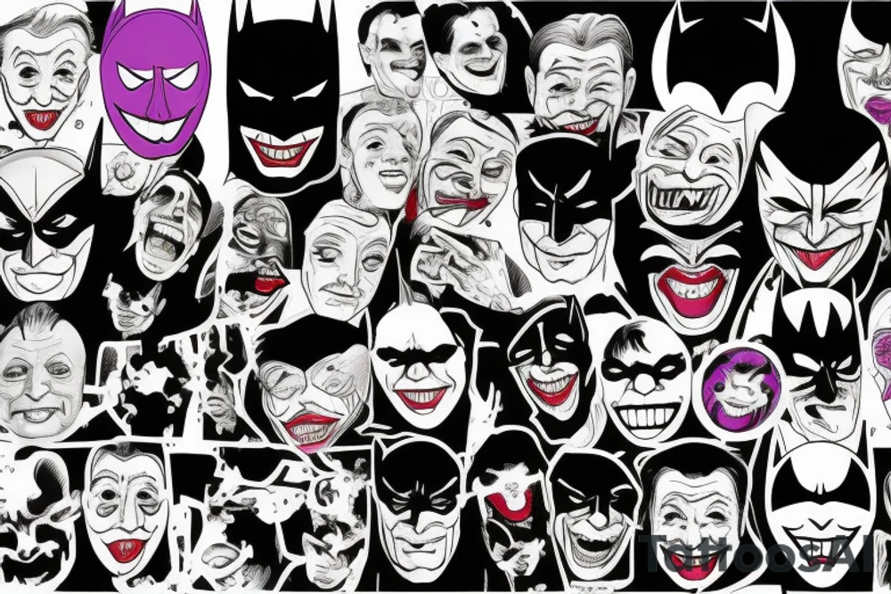 batman and joker, comedy and tragedy masks tattoo idea