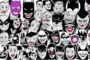 batman and joker, comedy and tragedy masks tattoo idea