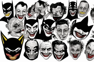 batman and joker, comedy and tragedy masks tattoo idea