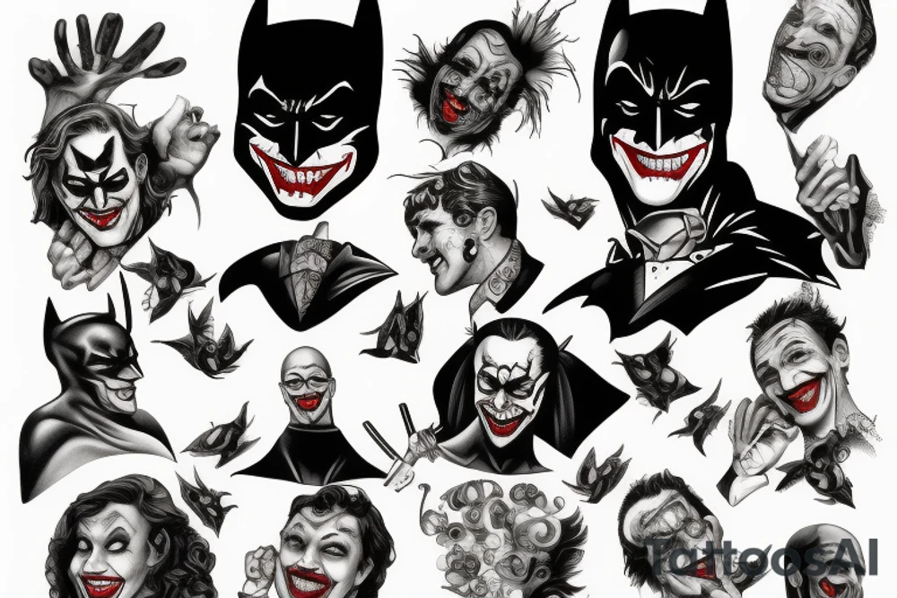 comedy and tragedy, batman and joker tattoo idea