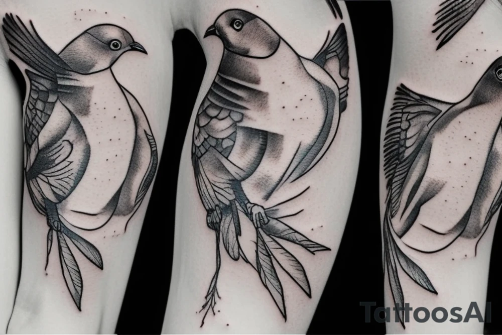 Women with pigeon and fish tattoo idea