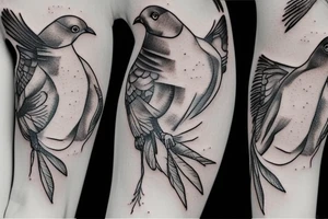 Women with pigeon and fish tattoo idea