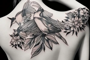 Women with pigeon and fish tattoo idea