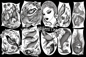 Women and bird and fish tattoo idea