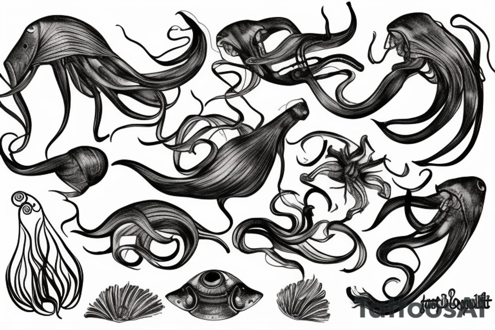 squid, jellyfish, fire tattoo idea