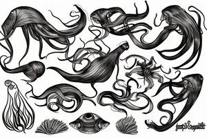 squid, jellyfish, fire tattoo idea