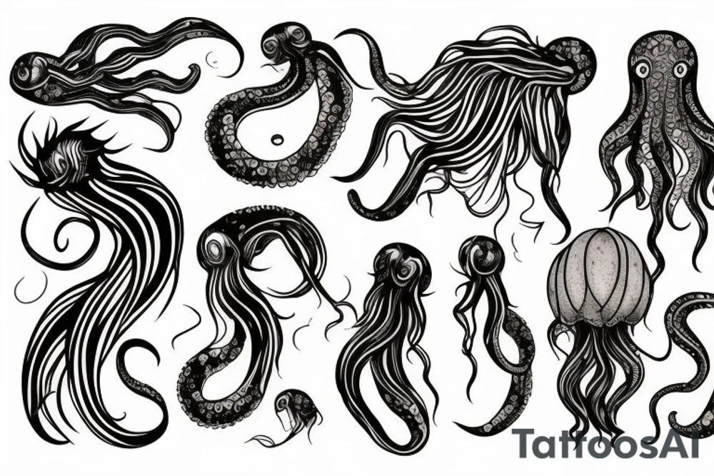squid, jellyfish, fire tattoo idea