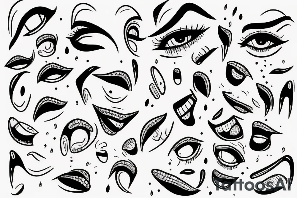 Crying face licking the tears down tattoo idea