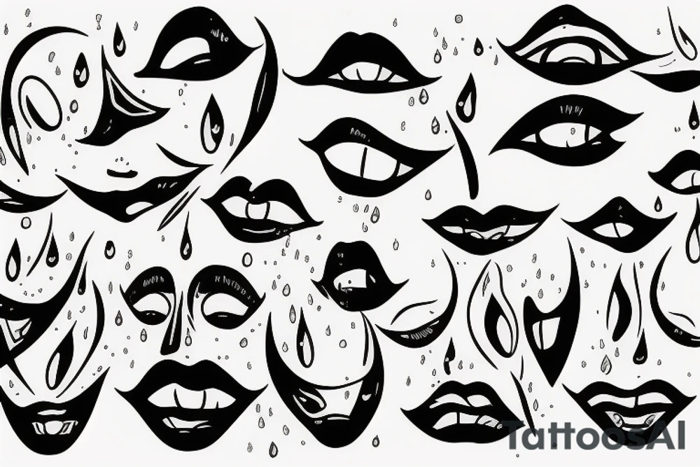 Crying face licking the tears down tattoo idea