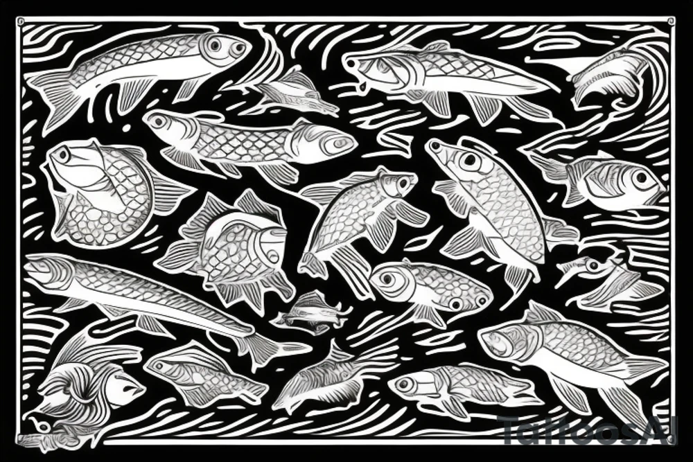 sunset on water with jesus saves fish tattoo idea