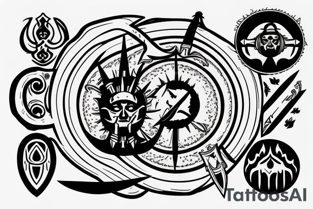 A longsword within a sun with carpe diem written in roman style text along the blade tattoo idea