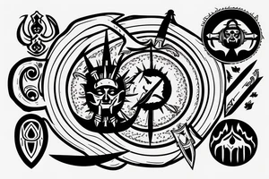 A longsword within a sun with carpe diem written in roman style text along the blade tattoo idea