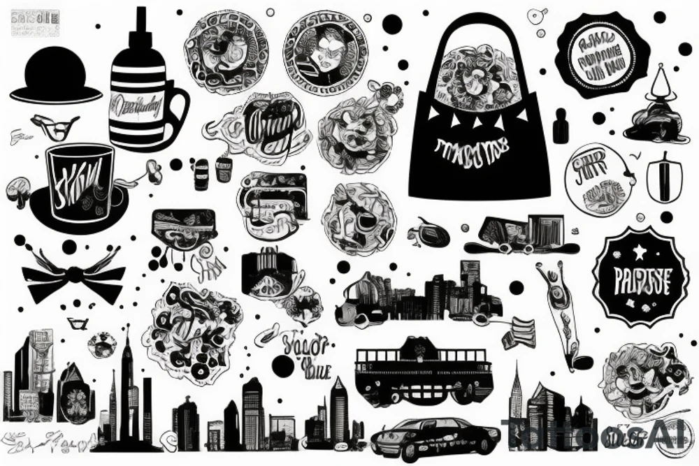 City Skyline trash polka tattoo idea