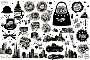 City Skyline trash polka tattoo idea