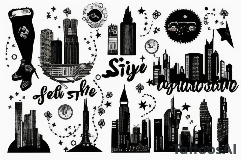 City Skyline trash polka tattoo idea