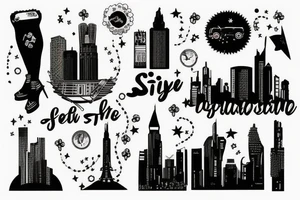 City Skyline trash polka tattoo idea