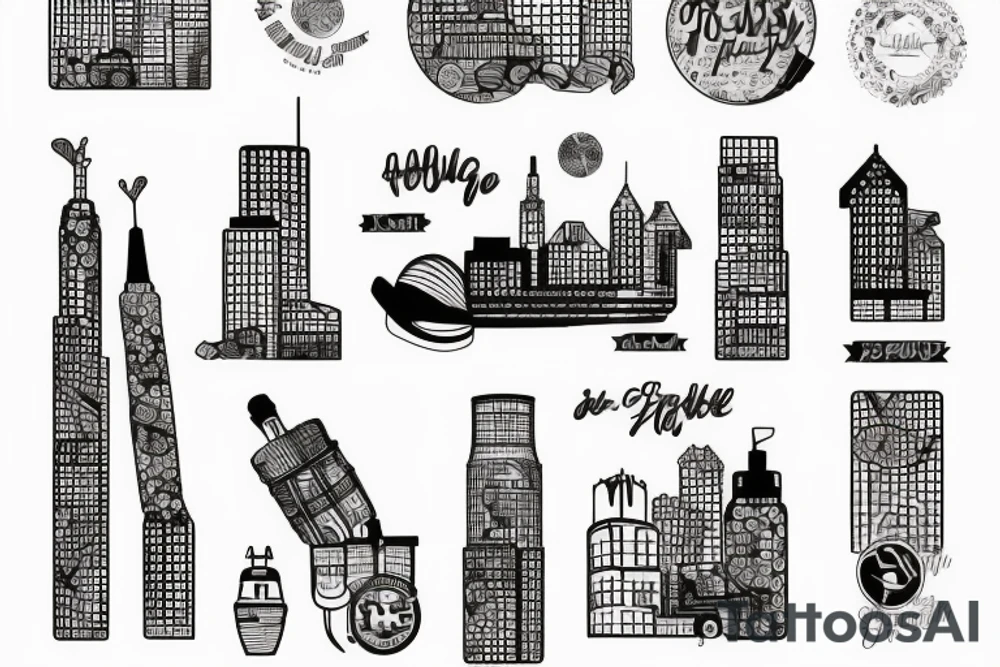 City Skyline trash polka tattoo idea