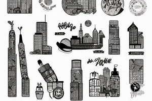 City Skyline trash polka tattoo idea