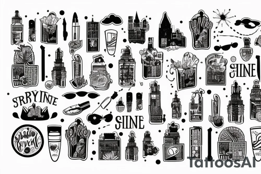 City Skyline trash polka tattoo idea