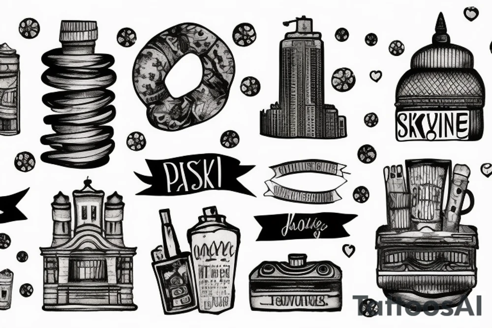 City Skyline trash polka tattoo idea
