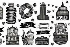 City Skyline trash polka tattoo idea
