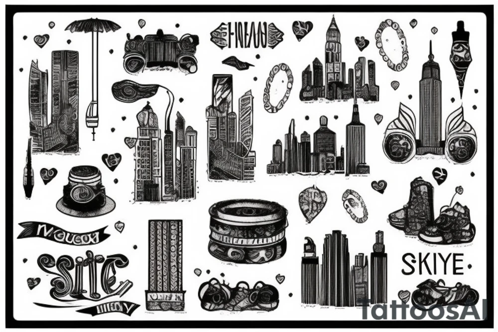 City Skyline trash polka tattoo idea