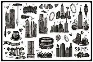 City Skyline trash polka tattoo idea