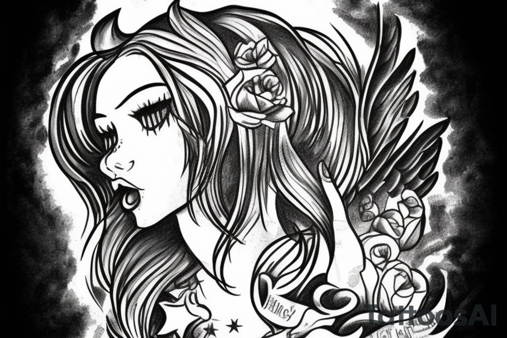 falling female angel crying tattoo idea