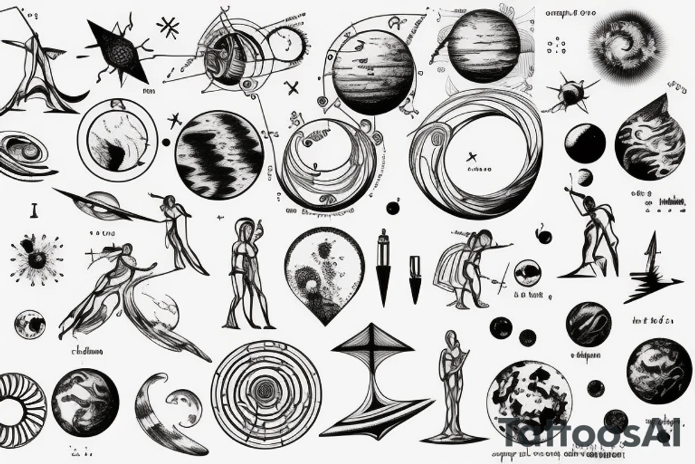 astrophysics physics mathematics computer science renaissance art minimalistic line work tattoo idea