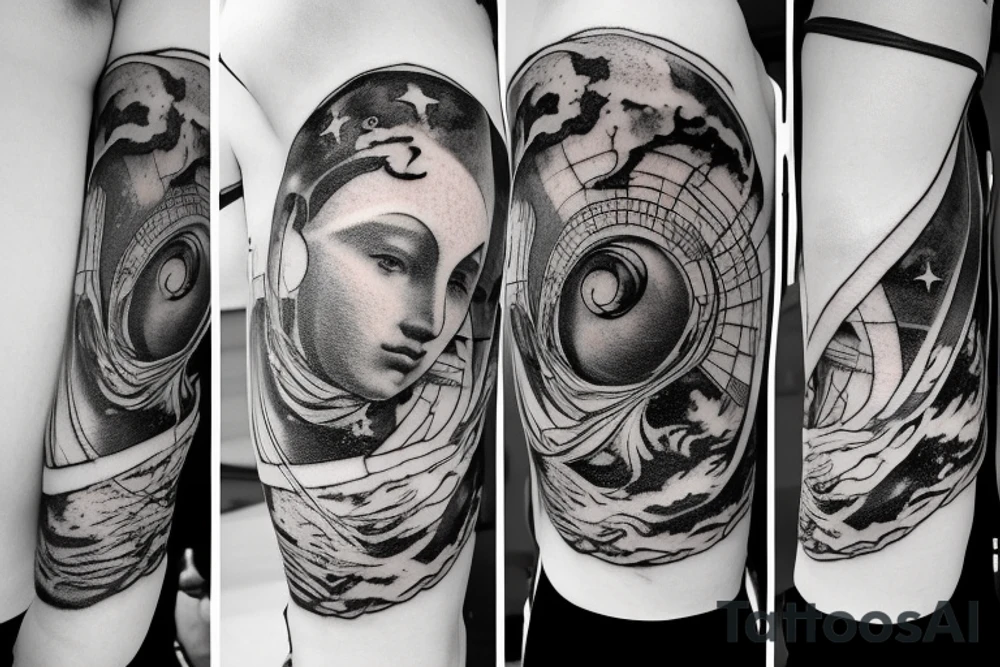 astrophysics renaissance art minimalistic line work tattoo idea