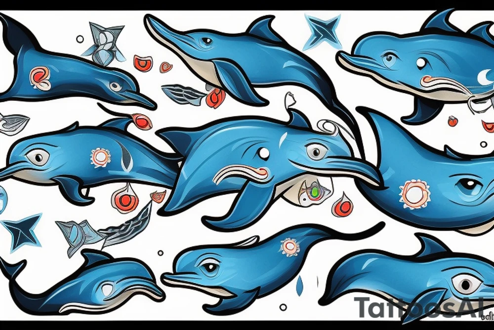 Angry Dolphin with blue fire eyes tattoo idea