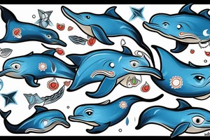 Angry Dolphin with blue fire eyes tattoo idea
