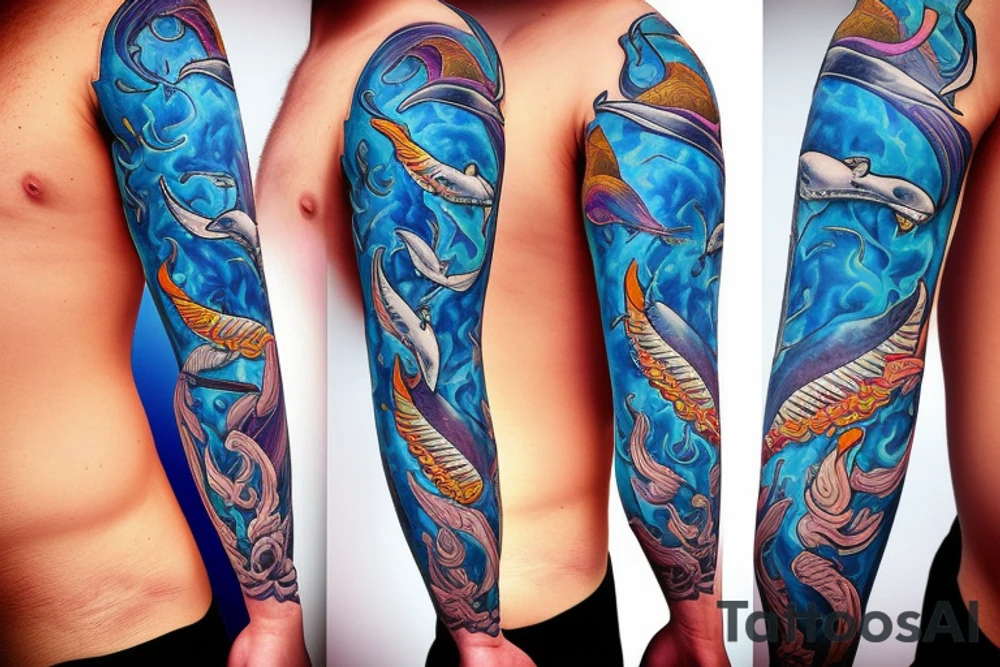 Angry Dolphin with blue fire eyes tattoo idea