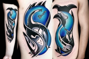 Angry Killer Whale with blue fire eyes tattoo idea