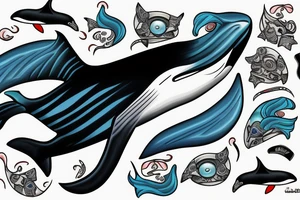 Angry Killer Whale with blue fire eyes tattoo idea
