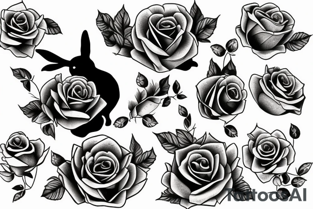 PC and monitor with bunny and rose on the screen tattoo idea