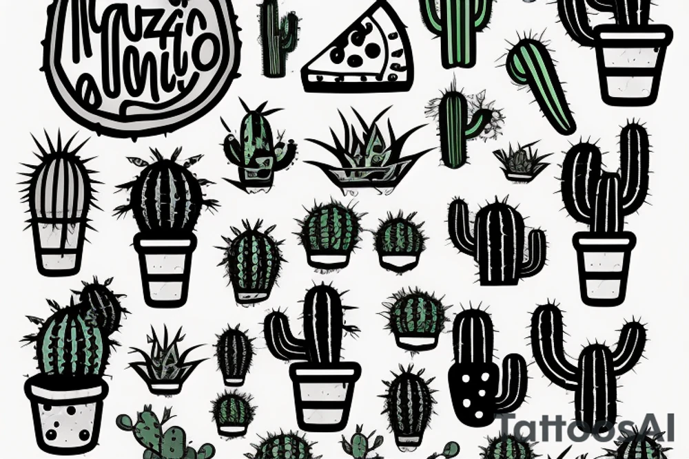 Cactus with pizza no the side tattoo idea