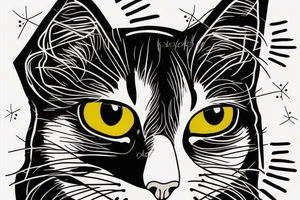 Black and white tuxedo cat with yellow eyes and off center white stripe on face tattoo idea