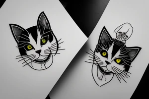 Black and white tuxedo cat with yellow eyes and off center white stripe on face tattoo idea