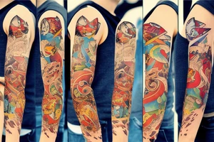 Sleeve tattoo with pokemon tattoo idea