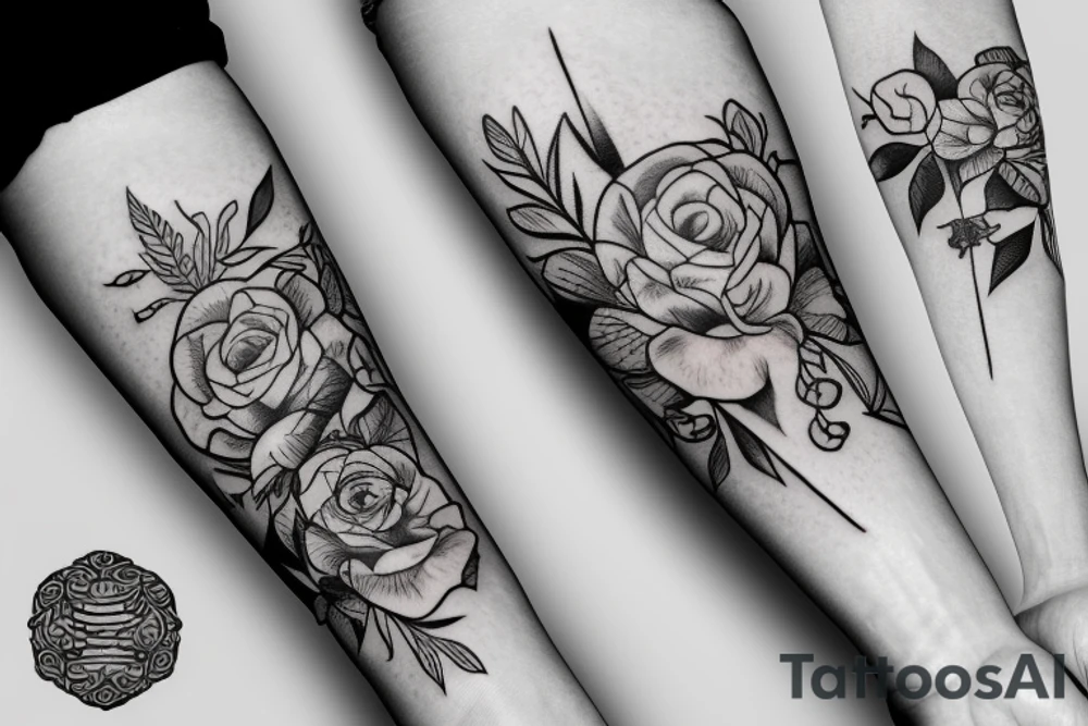 floral tatto off a band on forearm fine lines tattoo idea