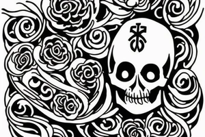 Full image, Skull, cross, crescent, Buddha, tattoo design tattoo idea