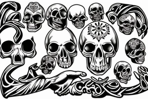Full image, Skull, cross, crescent, Buddha, tattoo design tattoo idea