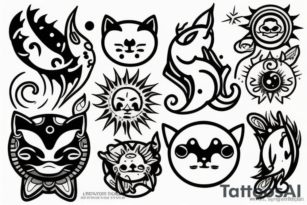 2 sun and moon cats tattoo idea