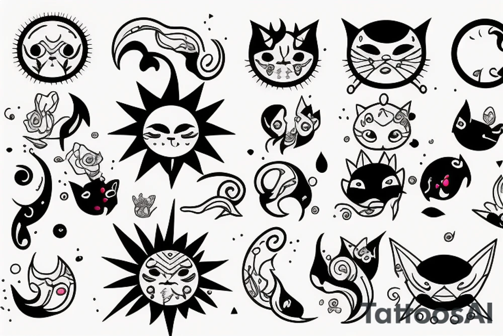 2 sun and moon cats tattoo idea