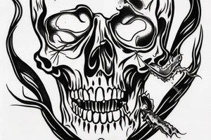 melting skull with fangs tattoo idea