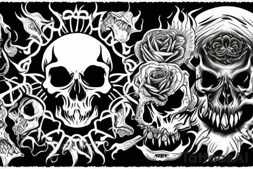 melting skull with fangs tattoo idea