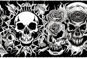 melting skull with fangs tattoo idea