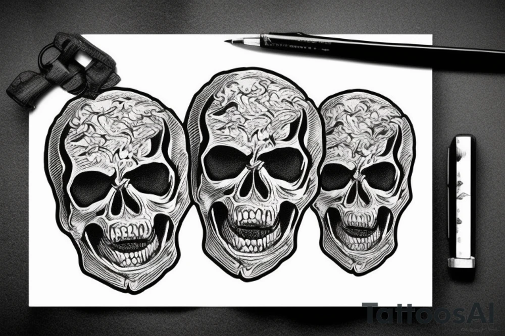 a melting skull with fangs tattoo idea