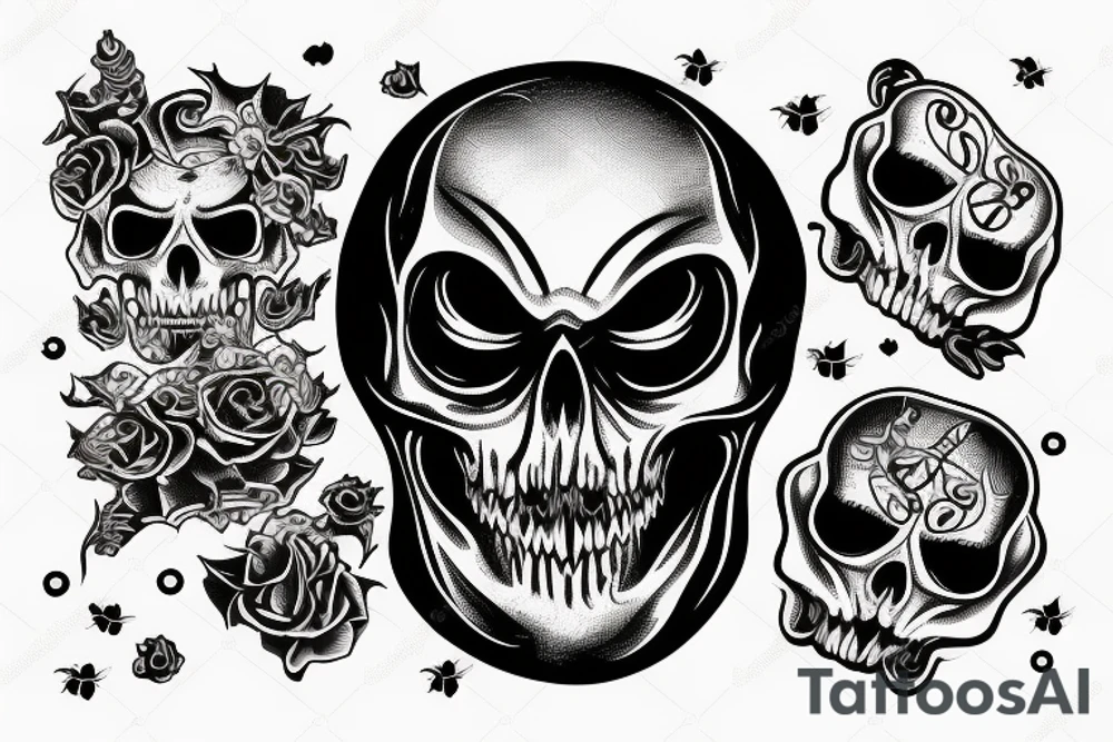 a melting skull with fangs tattoo idea